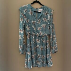 Charles Henry Blue Green V-neck Sundress with Bishop Sleeves